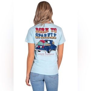 NWT Simply Southern blue born to sparkle phrase disco balls with truck t-shirt